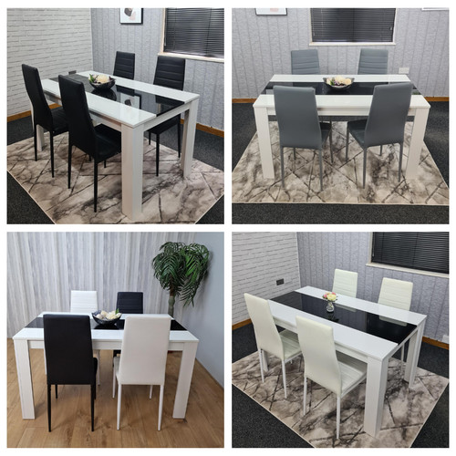 Dining white black wood table - wood,