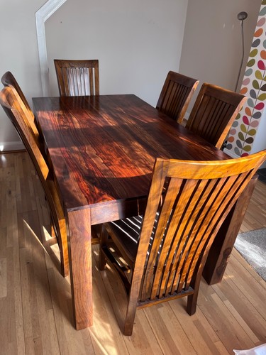 Dark wood dining table and - , six