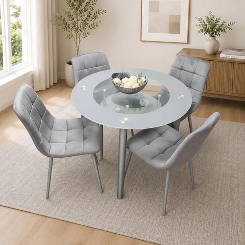 Grey round glass dining table - round,