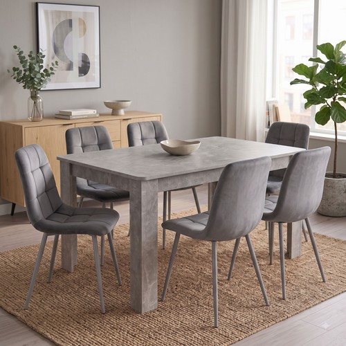 Grey dining table and chairs - dining, 6
