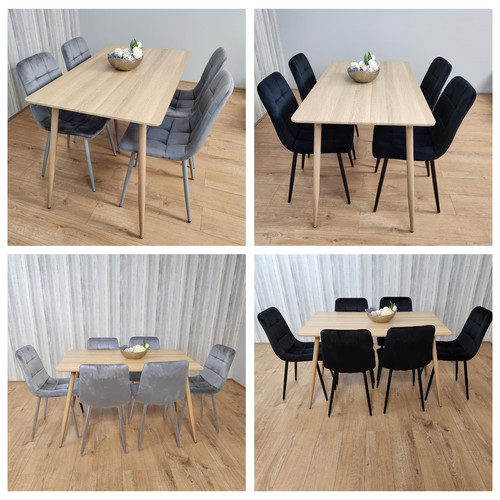 Beige oak dining table and - beige, 6